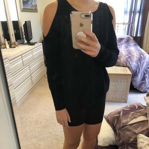 Open shoulder black sweater